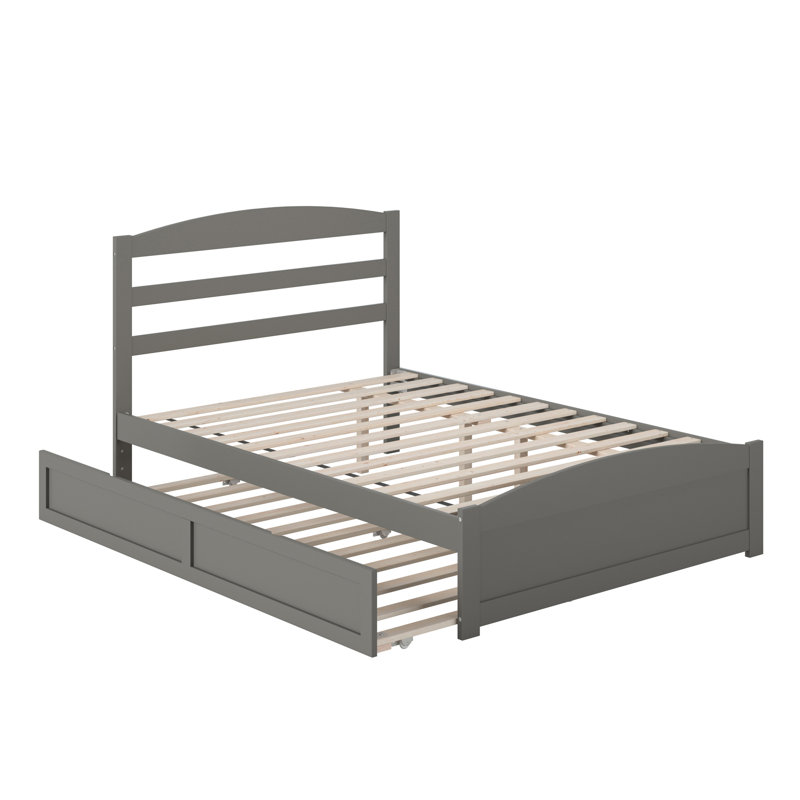 Lit plateforme en bois massif avec pied de lit et gigogne Elliana, gris, Double