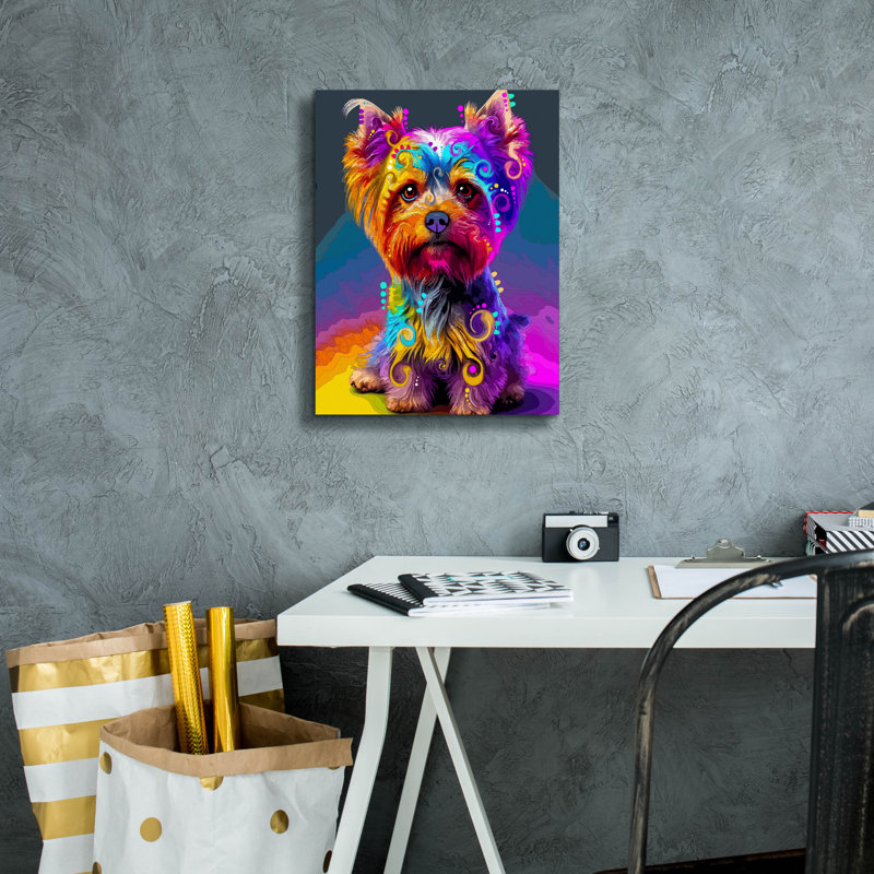 «The Soph sophistiqué Yorkie» par Dean Russo, H 16 po x l 12 po x P 0,75 po