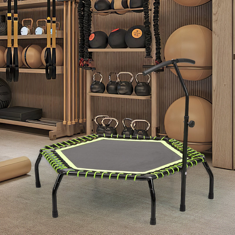 Freeport Park 122cm Hexagon Backyard Trampoline with Handlebar, Black/Green