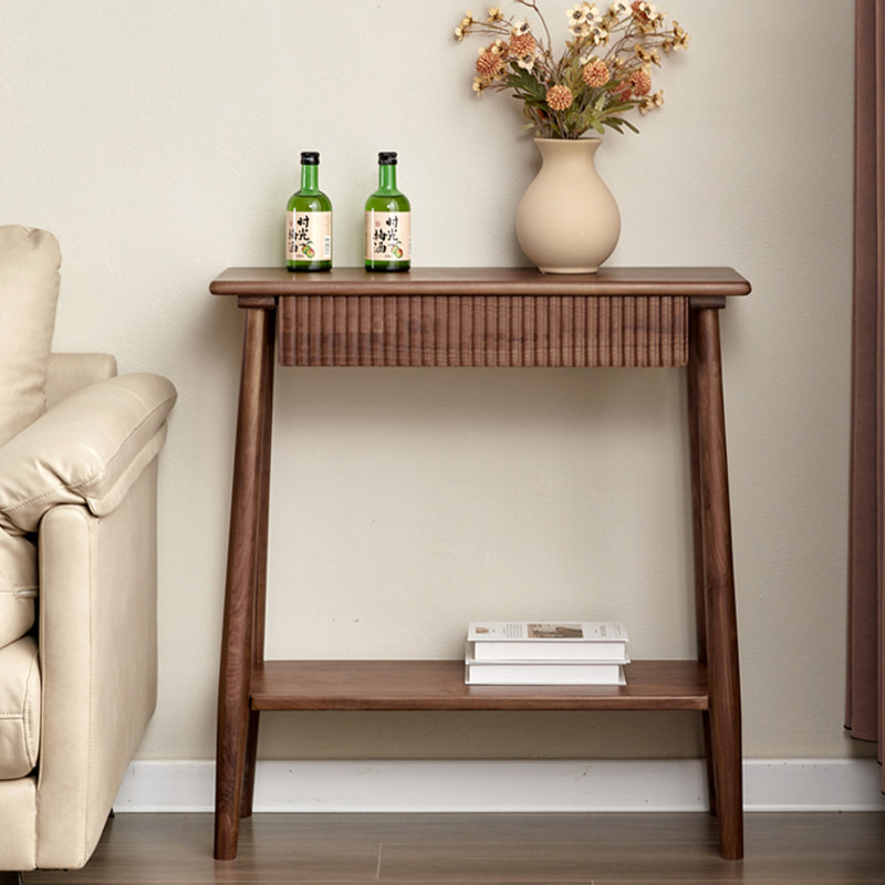 Console rectangulaire en bois massif noyer, H 33,46 po x l 23,62 po x P 12,6 po