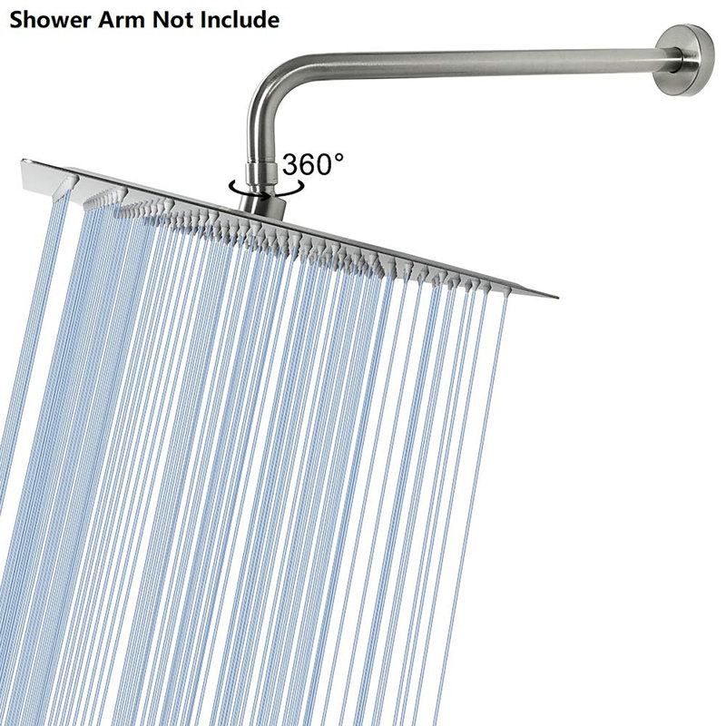 High Flow Stainless Steel Square Rainfall Shower, Brushed Nickel