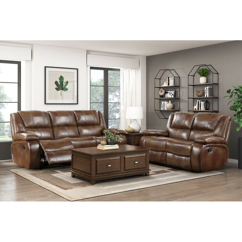 Brown Leather Reclining Loveseat Luxury Comfort Upholstered Modern Living Room Furniture 1pc 2-Seater Recliner Sofa