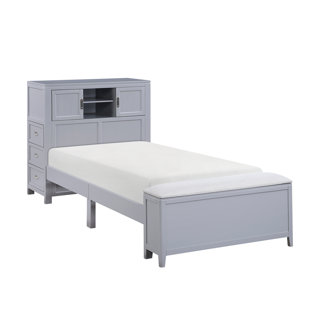 Inderpreet Bookcase Platform Bed With Hidden Desk, Stool And Storage Bench