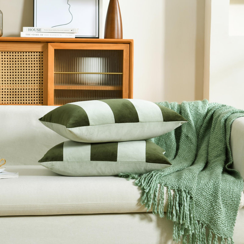 Housse de coussin en coton rayé, Vert