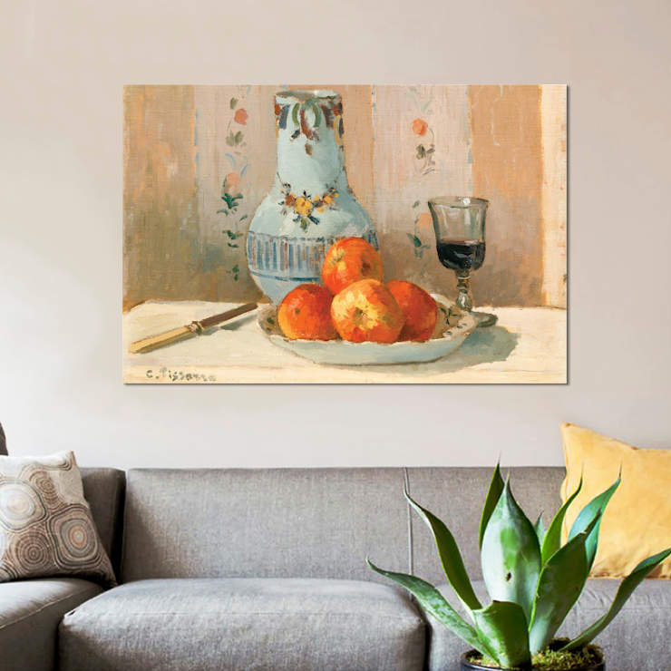 «Still Life with Apples and Pitcher», reproduction sur toile, H 26 po x l 40 po x P 1,5 po, Toile tendue, Pas de tapis