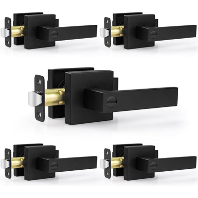 5 Pack Matte Black Door Handles Interior Door Knobs, Home Improvement Keyless Privacy Door Lock, Heavy Duty Zinc Alloy 2.07 Lb Door Leverset For Bedrooms Bathrooms