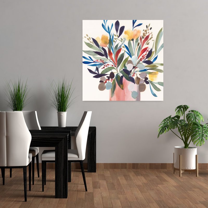 Art mural abstrait contemporain floral symphonique à l'aquarelle, H 36 po x l 36 po