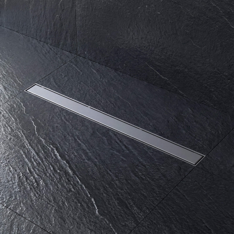 Caniveau de douche linéaire Kibi 32 pouces à carreler, en acier inoxydable 304, réversible avec filtre à cheveux et pieds de nivellement