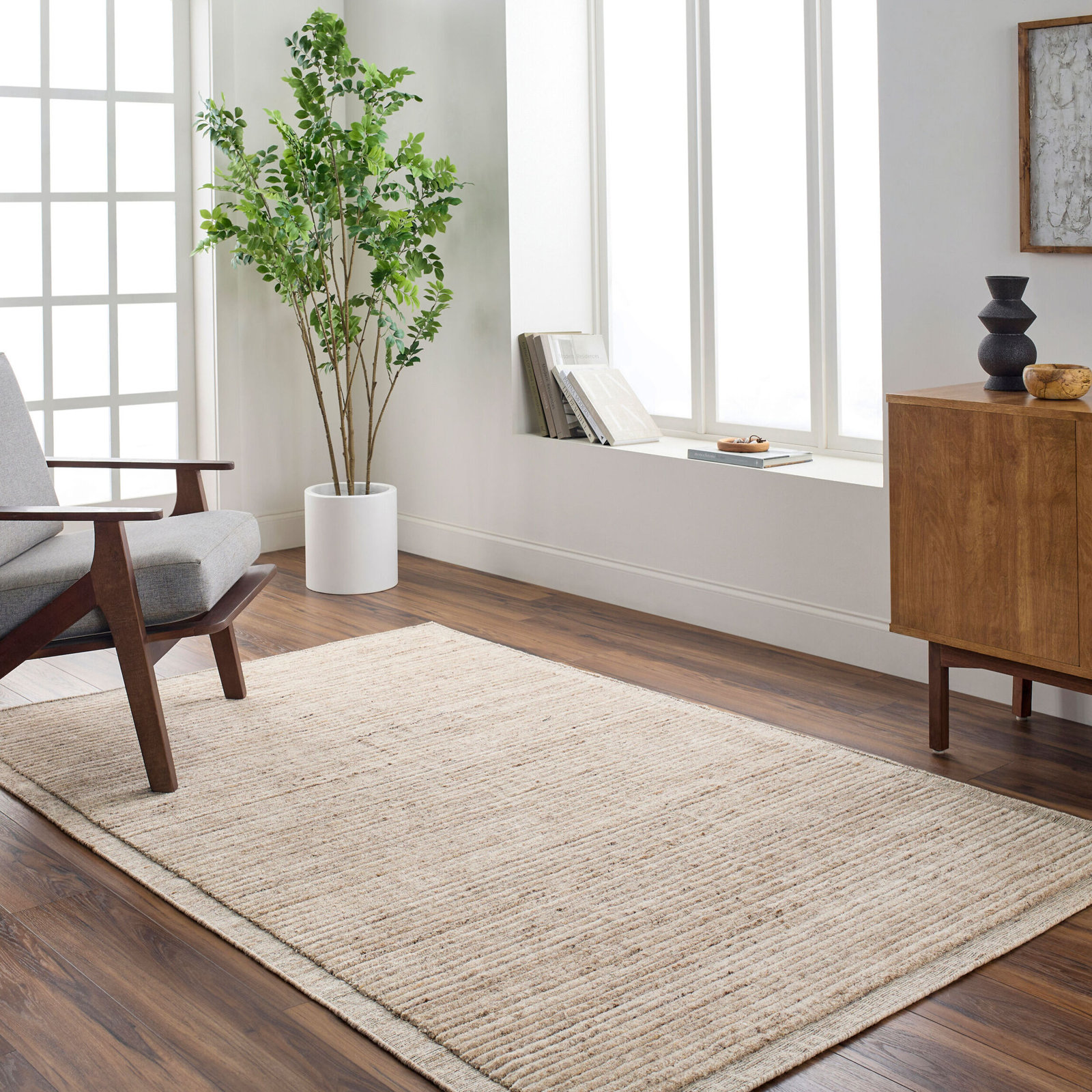Felipa Hand Loomed Recycled P.E.T Beige Indoor/Outdoor Rug, Rectangle 5' x 7'6"
