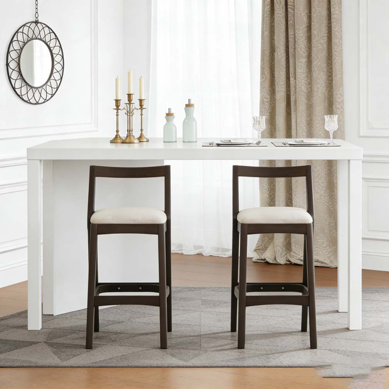 Tabouret d'intérieur en bois d'hévéa, Beige, brun foncé