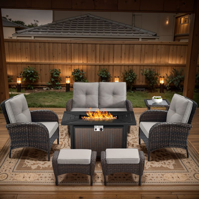 Aluel 7-Pieces Outdoor Fire Pit Table Combination Set