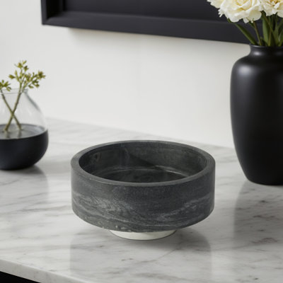 Latitude Run® 12" Satine White & Black Marble Bowl