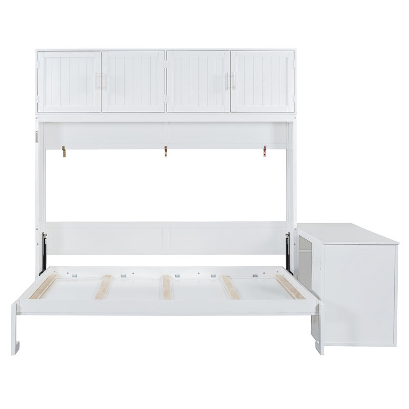 Lit escamotable mural avec bureau, tablettes de rangement et grandes armoires