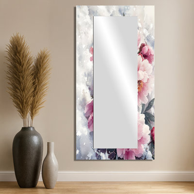 Pivoines dans la neige I - miroir mural floral - imprimé sur métal