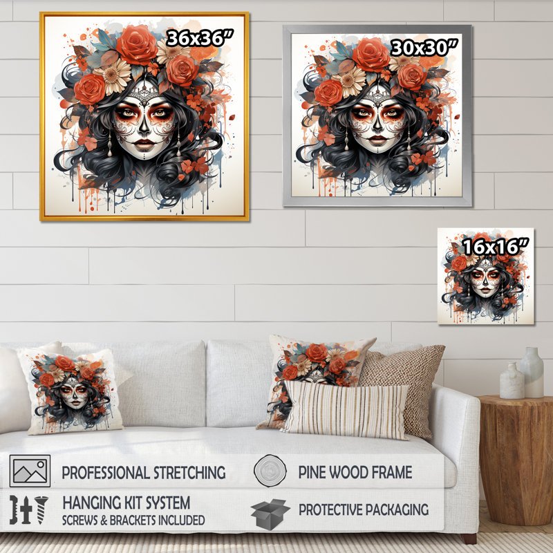 Jour des morts, "Diva", reproduction d'art sur toile encadrée, H 16 po x l 16 po x P 1 po, Toile tendue