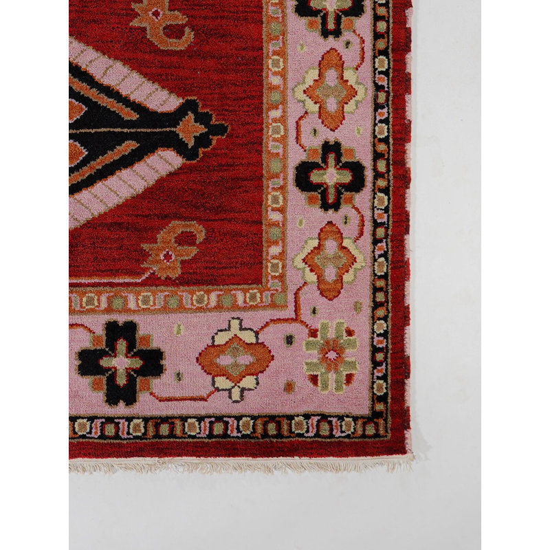 Rouge | Tapis d'intérieur beige en soie et laine beige noué à la main, Rectangle 6 pi x 9 pi