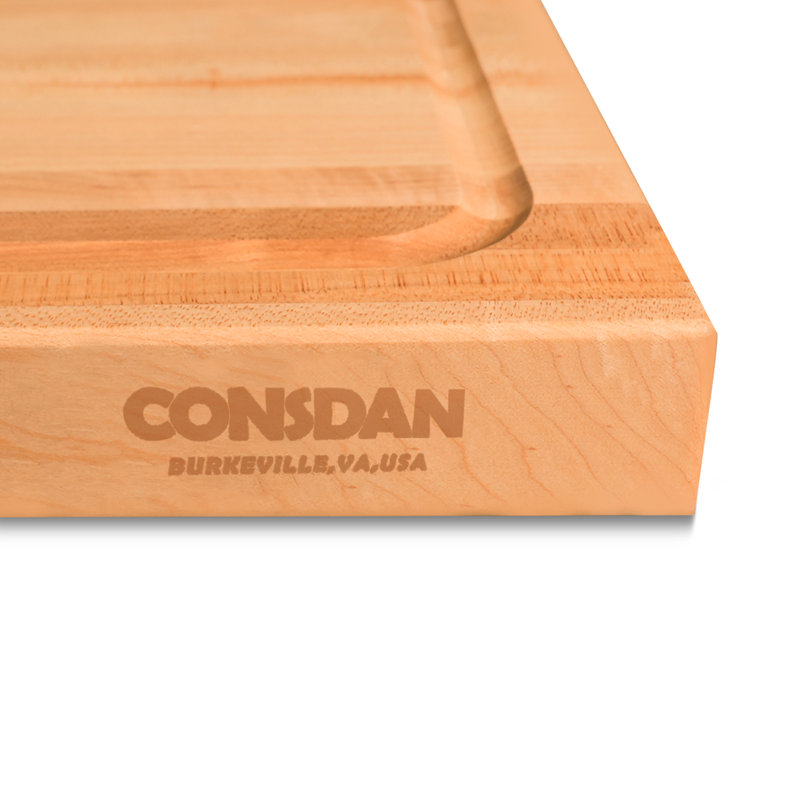 CONSDAN Wood Cutting Board, Solid Hard Maple, 1-1/2” Thick, 16" L x 12" W