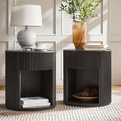Ensemble de 2 tables d'appoint rondes cannelées Satine Modern de 51 cm de hauteur avec rangement