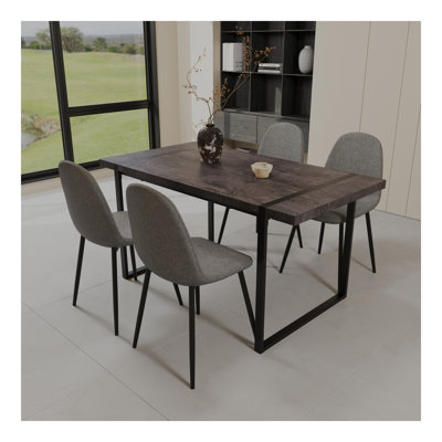 Ensemble de table de salle à manger en bois aggloméré de 59 po et ensemble de chaises de salle à manger moderne de 4 pièces, ensemble de table de salle à manger de cuisine médiévale en bois, base rectangulaire en métal, table de salle à manger e