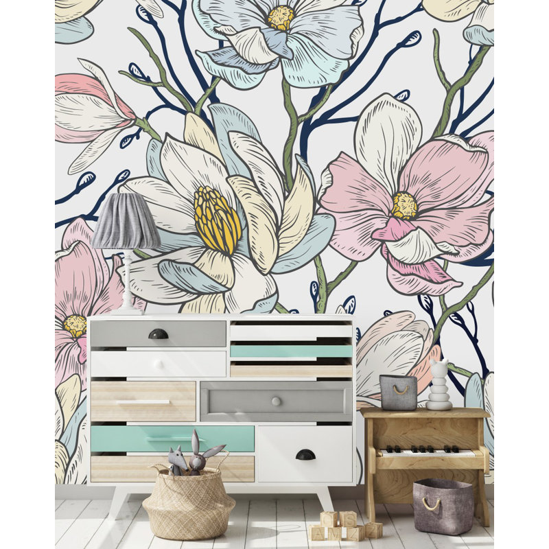 Panneau de fleurs dessinées à la main L 8,33 pi x l 100 po