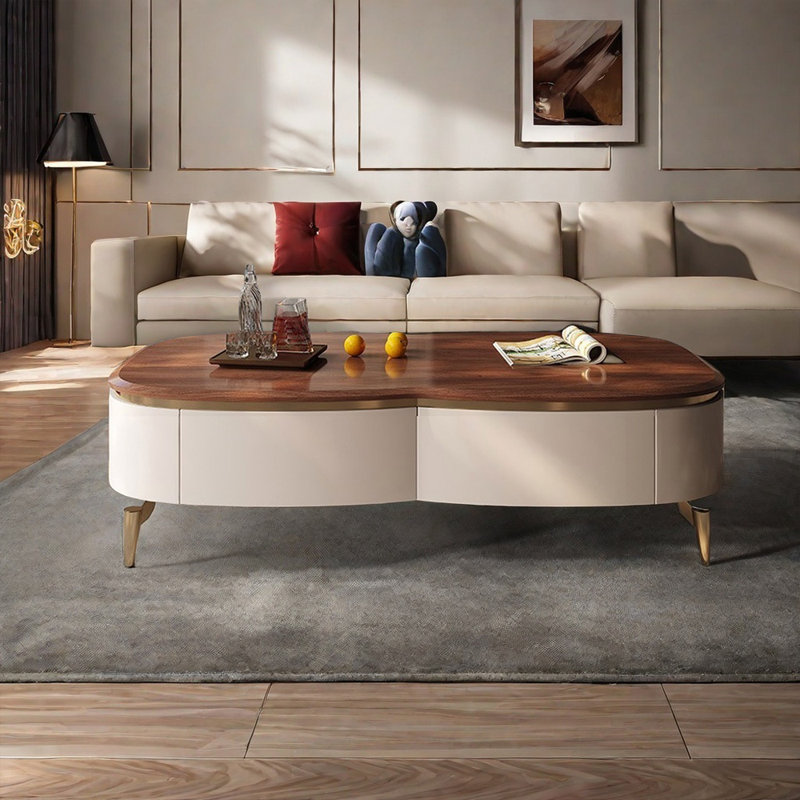 Modern walnut solid wood coffee table, 17.71" H x 51.18" L x 27.55" W