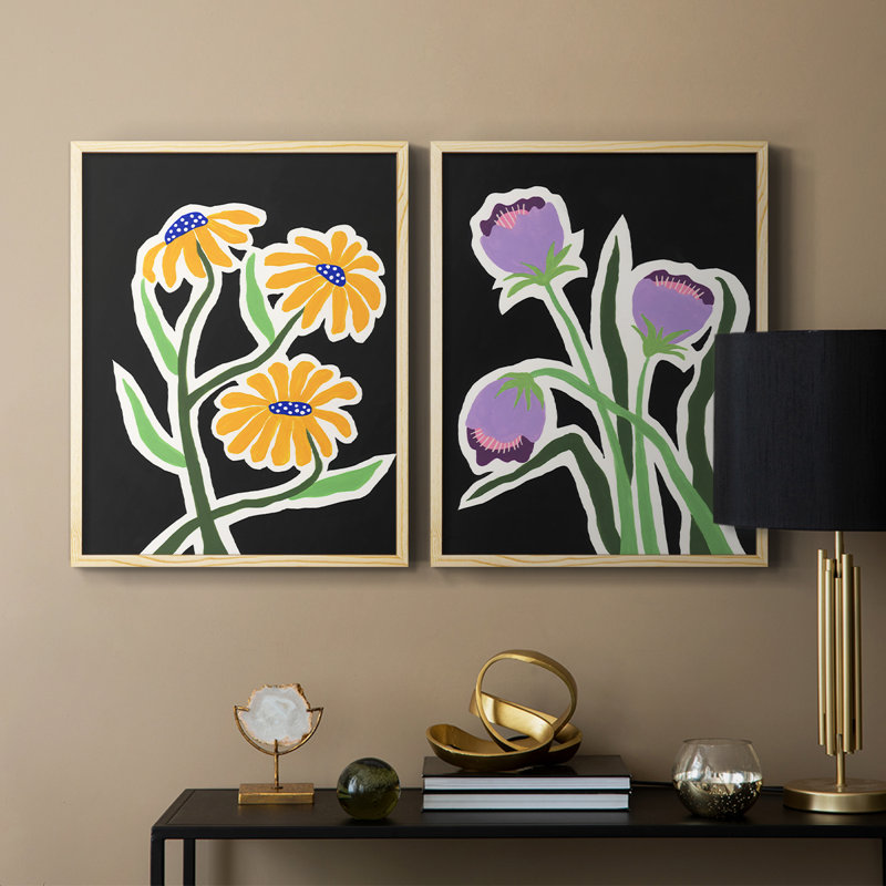 «Pop Flowers I», reproduction encadrée de qualité supérieure - prête à être accrochée - aucun clou requis - aucun clou requis