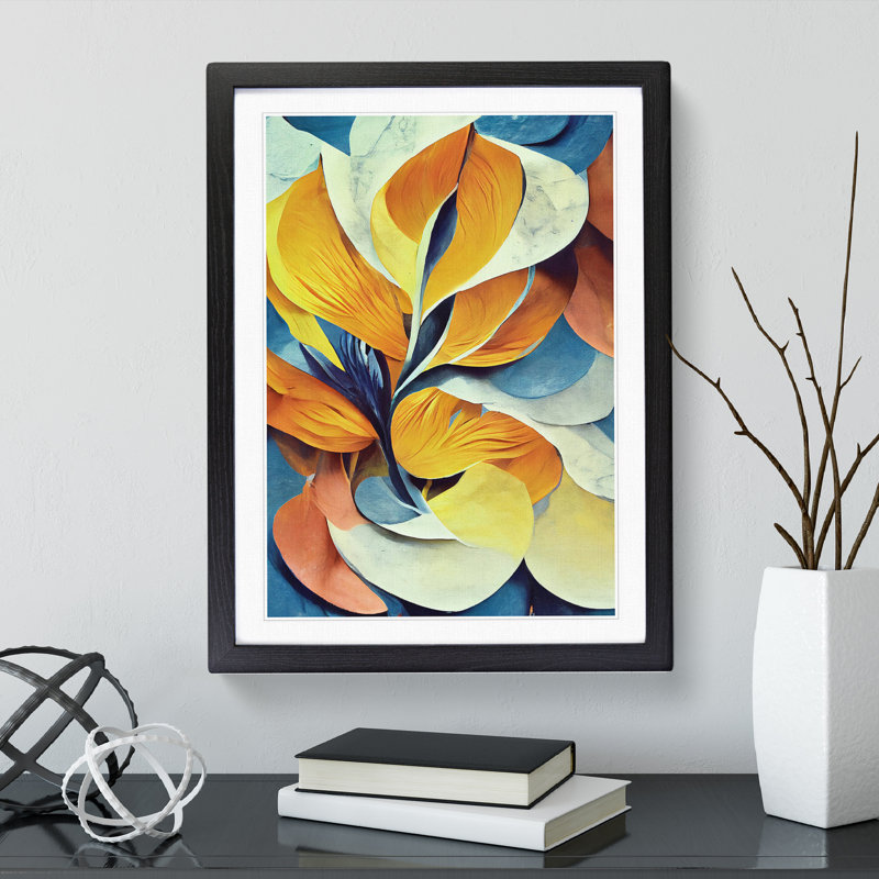 Flowing Abstract Floral No.3 - Single Picture Frame Print, Black, 64cm H x 46cm W x 2cm D