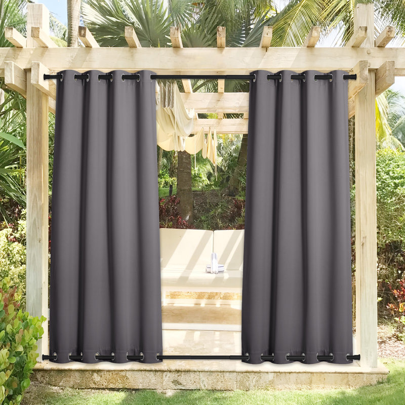 Blackout Outdoor Curtains for Patio Waterproof Top & Bottom Grommet Privacy Drapes, Set of 2, 52" W x 84" L, Gray