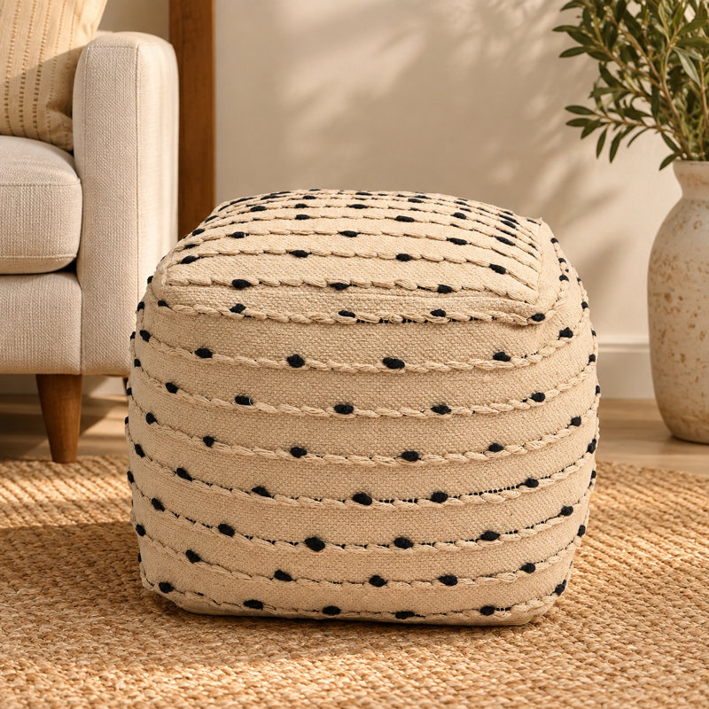 Pouf tissé Haven 18 po x 18 po - Pouf décoratif pour le salon, la chambre à coucher et la décoration intérieure