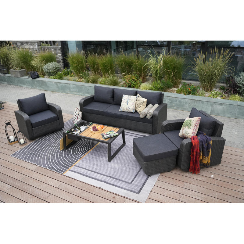5 - Person Patio Conversation Set with Cushions, Black