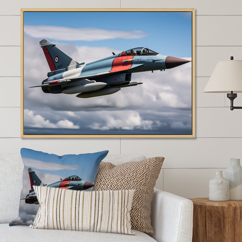 Avion de chasse militaire II sur toile, 16" H x 32" W, White Picture Framed