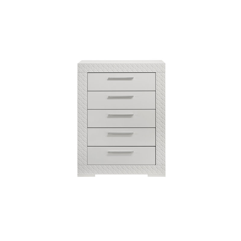 Commode 5 tiroirs en bois blanc Blanca