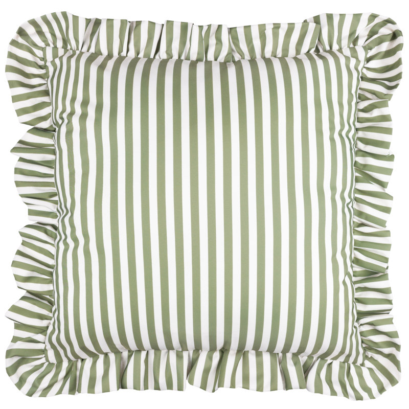 Millie Ruffle Indoor / Outdoor Striped Square Throw Cushion, Green/White