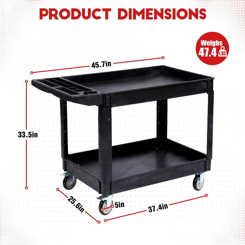 Chariot utilitaire, chariot utilitaire roulant en plastique robuste, H 33,5 po x l 17,7 po x P 31,9 po