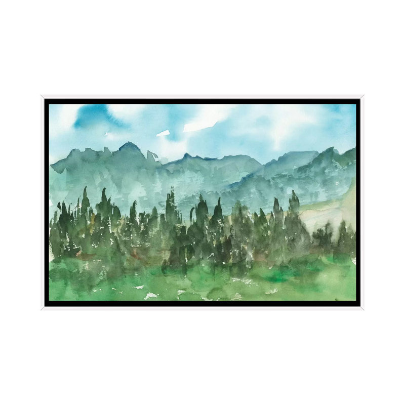" Stand Of Evergreens II " by Ethan Harper, 26'' H x 40'' W x 1.5'' D, White Framed, No Mat