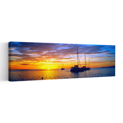 Silhouette de voiliers dans l'océan au coucher du soleil, Tahiti, îles de la société, Polynésie française, paysage contemporain abstrait, art mural