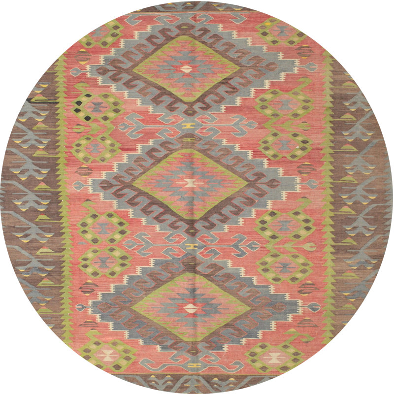Tapis de zone brun/vert contemporain, Rond 4 pi