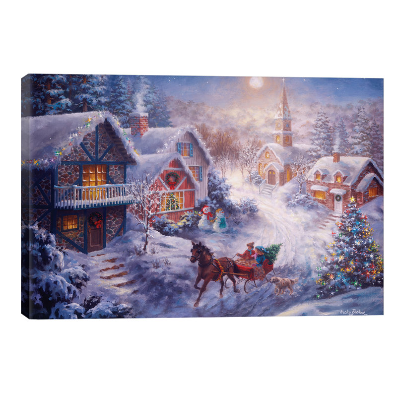 In A One Horse Open Sleigh by Nicky Boehme - Print on Canvas, 30.48 cm H x 45.72 cm W, No Frame