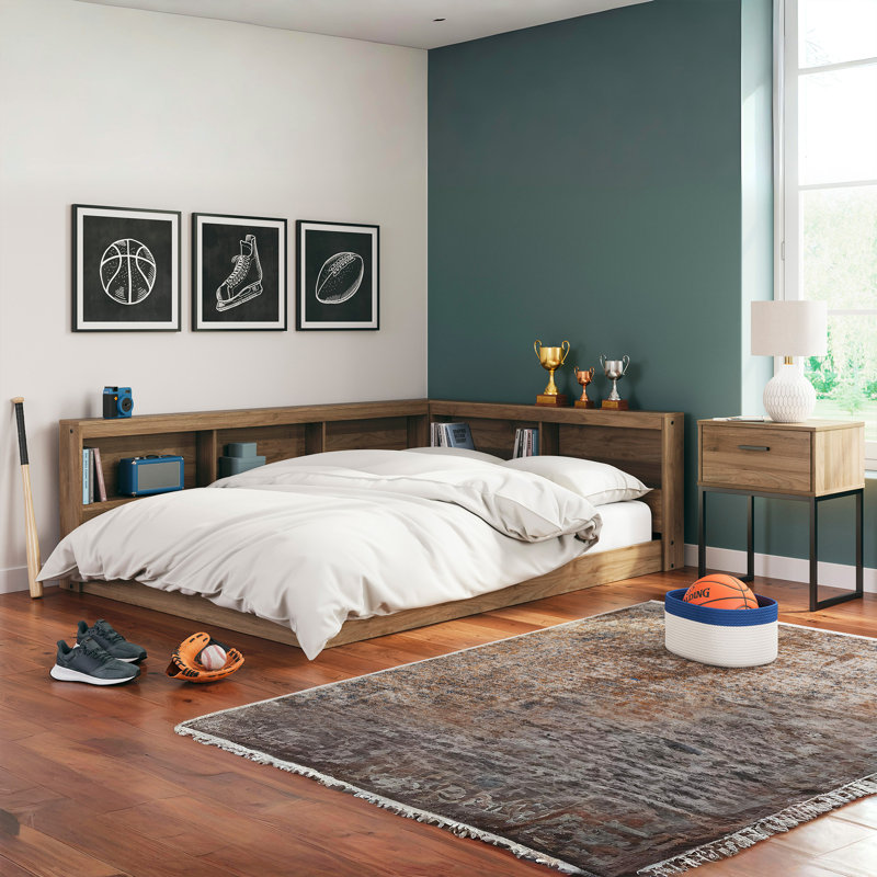 Lit en peluche avec bibliothèque, Double, Brun