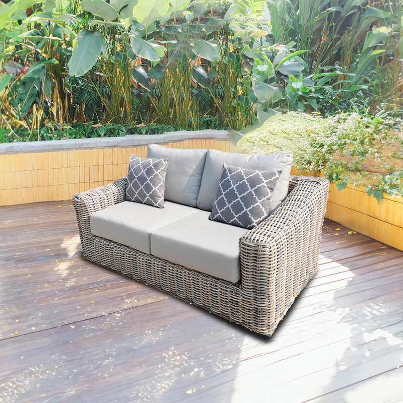 64.9'' Wide Wicker Loveseat with Cushions, Light Gray