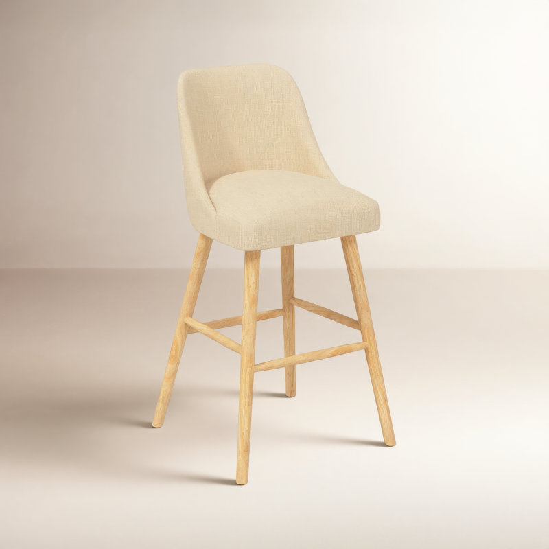 Tabouret Gallie, Tabouret de bar (siège d'une hauteur de 31 po), Bois naturel, Lin classique Lin classique
