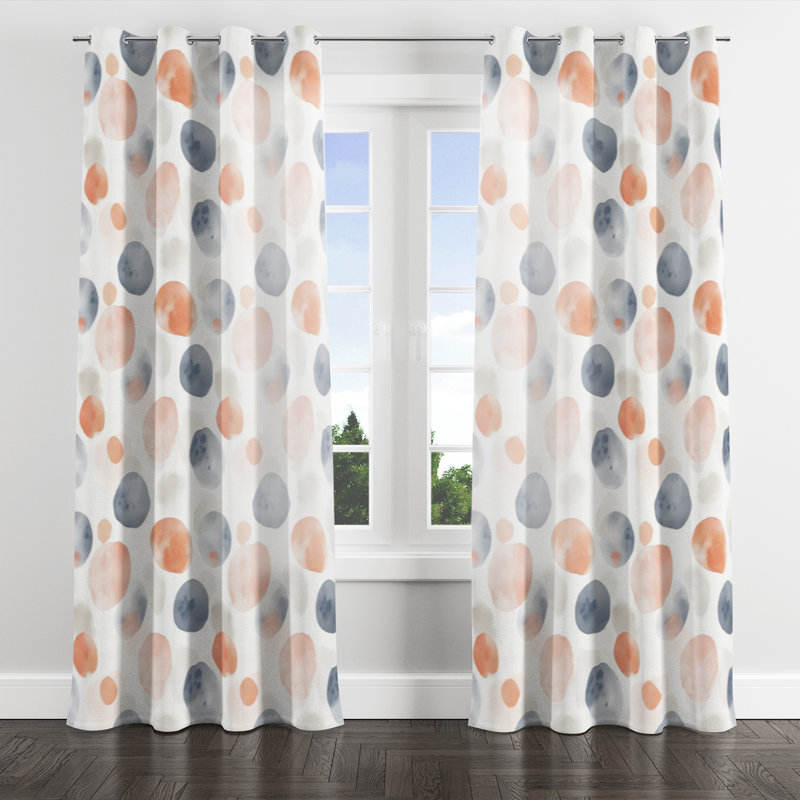 Rideaux en velours abstrait - Rideau à œillets formes chaudes orange - 1 panneau, L 52 po x L 95 po, Œillets argentés