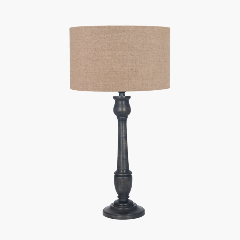 Beles Table Lamp, Beige, Black, Linen