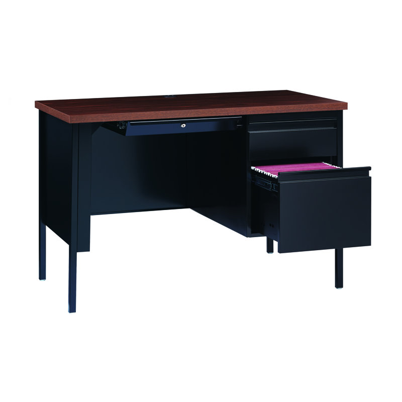 Metal Base Computer Desk, Black/Walnut