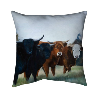 Four highland cows - 20"x20" Throw pillow cover - Poly twill - Print on demand