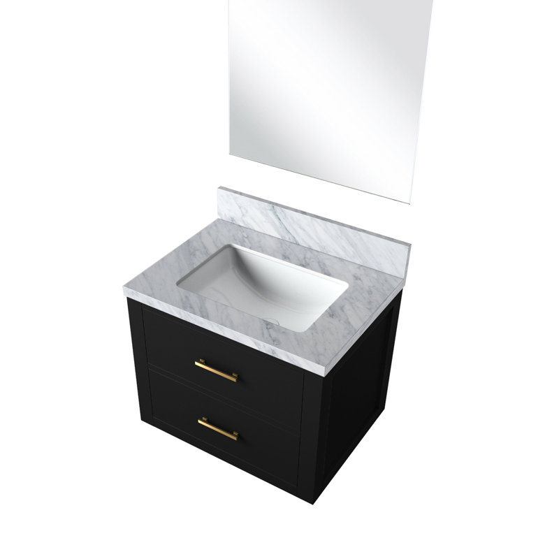 24 In. W X 18 D Black Bath Vanity With Acrylic Countertop And Mirror - Soft Close, Solid Wood, Construction Feature Filled Panels Top