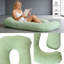 Oreiller de grossesse en forme de J - Coussin de soutien de maternité pour le dos, les hanches et le ventre, vert clair