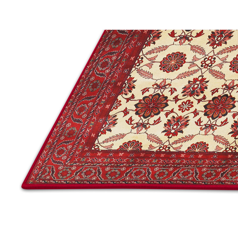 Tapis en laine beige / rouge, Rectangle 7 pi x 9 pi