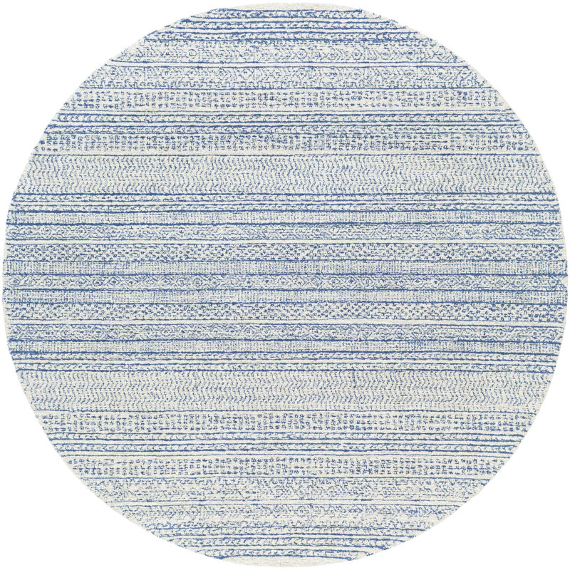 Tapis bleu foncé / ivoire en laine touffeté à la main Abdera, Rond 8 pi