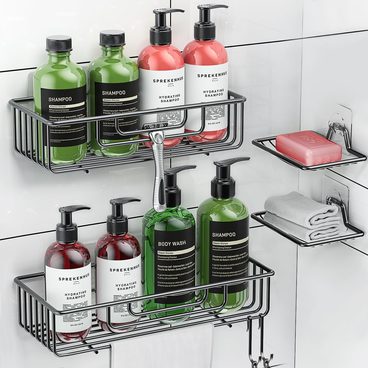 4-Pack Shower Caddy Shelves Organizer with Soap Dish Holder No